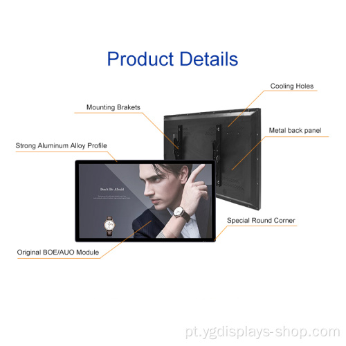 Visor de quadro de menu montado em parede de sinalização lcd de 43 polegadas